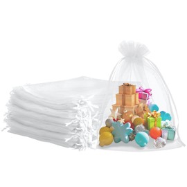 50 Pcs 6 x 9 inch Organza Bags, White Large Gift Bags Sheer Organza Bag Drawstring Mesh Bag Jewelry Pouch Bulk Gift Pouches for Candy Fruits Soaps Wedding Birthday Christmas Festival Party Favors