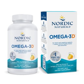 Nordic Naturals Omega-3D, Lemon Flavor - 120 Soft Gels - 690 mg Omega-3 + 1000 IU Vitamin D3 - Fish Oil - EPA & DHA - Immune Support, Brain & Heart Health, Healthy Bones - Non-GMO - 60 Servings
