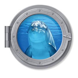 BooDecal 11 x 11 inch Cute Dolphin Unsersea Series Porthole Fake Window Removable Wall Decals Swimming Sea Fish Waterproof Wall Stickers for Childrens Playroom Nursery Bathroom