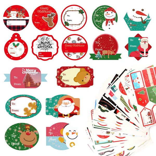 Koogel 334 PCS Christmas Gift Labels Stickers, 40 Sheets Self Adhesive Name Tag Stickers for Gift Wrapping Santa Holiday Decorative Presents for Friends