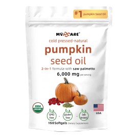 Mvpcare Cpsulas De Aceite De Calabaza 6000mg , 150 Cpsulas Blandas  Prensado En Fro, Aceite Virgen Puro, cidos Grasos Esenciales Y Fitoesteroles  Sin 