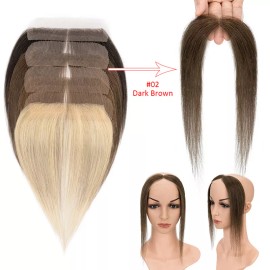 SEGO Real Remy Human Hair Hairline Patches Topper Hand-Tied Full Lace Base Hairpiece - #02 Dark Brown, 1pc Hairpiece without Tapes Tab