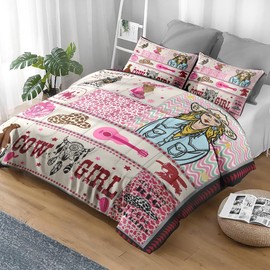 Pamnest 2 Pcs Comforter Set Twin Size, Cowgirl Western Country Soft Bedding Set for Kids and Adults, Cowboy Rustic Retro Comforter Set with Pillowcase, for Bedroom Bed Decor