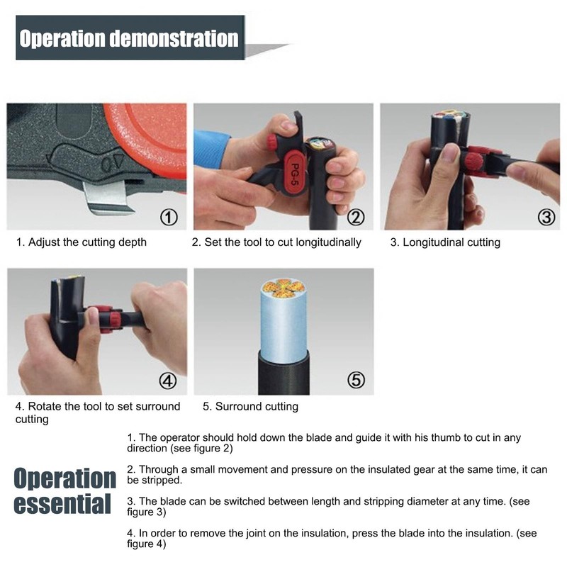Cunyuer Round Cable Stripper, Cutting Depth Adjustable Manual Cable Stripper