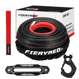 FIERYRED Synthetic Winch Rope 3/8 Inch100FT 23809Ibs Winch Line Cable Rope with Winch Hook Fairleads for 4WD Off Road Vehicle ATV UTV SUV