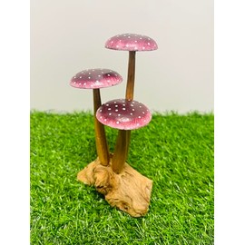 My Square Mile Wooden Mushroom Garden Ornament | Teak Wood For Indoor & Outdoor Use | Hand Carved Garden Sculpture (Purple Tall 3 Mushroom)