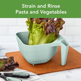 Tovolo 3 Quart Colander BPA Free Food Safe Plastic Strainer with Handle Heavy Duty Heat Resistant Pasta and Veggies Kitchen Drainer Steam Basket Dishwasher Safe, Blue Haze