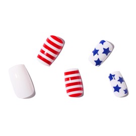 XIELIME Independence Day Patriotic Square Acrylic Press-on False Nails 24pcs (12 Sizes) with 24 Jelly Gums, 1 Nail File, 1 Wooden Stick