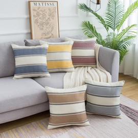 Set of 2 Cushion Covers, Linen Decorative Cushion Cover, Sofa Cushion, Decorative Couch Cushion Cover, Red Stripes, Textured Cushion Covers, Modern Cushions for Living Room, Bedroom, 40 x 40 cm