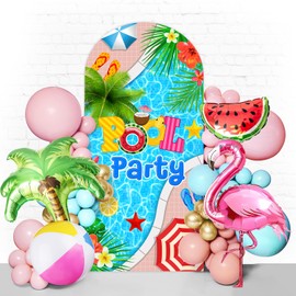 Pool Party Arch Backdrop Stand Cover 7.2ft Summer Theme Arch Backdrop Birthday Decoration for Swimming Party & Beach Theme Photography Cover Backdrops 2-Sided Spandex (No Stand or Balloons Included)