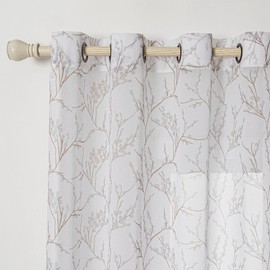 MYSKY HOME Extra Long Sheer Curtains for Living Room 95 Inch Length Brown Branch Pattern Semi Sheer Curtains 2 Panels Light Filtering Voile Sliding Glass Door Drapes Grommet Window Curtain, 52" x 95"