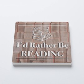 Books -Rather Be Reading, Joyride Home Decor, Single Ceramic Coaster, 4-inch Individual Square Drink Coaster, Non-Slip Cork Back, Protects Surfaces, Express Your Style.