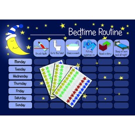 kids2learn Children's Bedtime Routine Chart Reward Chart for Sleep Training Twin Pack (Dark Blue & Pink) for boys girls toddlers With 270 Star Reward Stickers Included