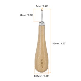 sourcing map Handwork Sewing Awl 5mm Rhombus Taper Stitch Leather Punch Hole Tool with Wooden Handle Scratch for Leather Craft Drilling Stitching Repair and DIY Handmade, Log Color
