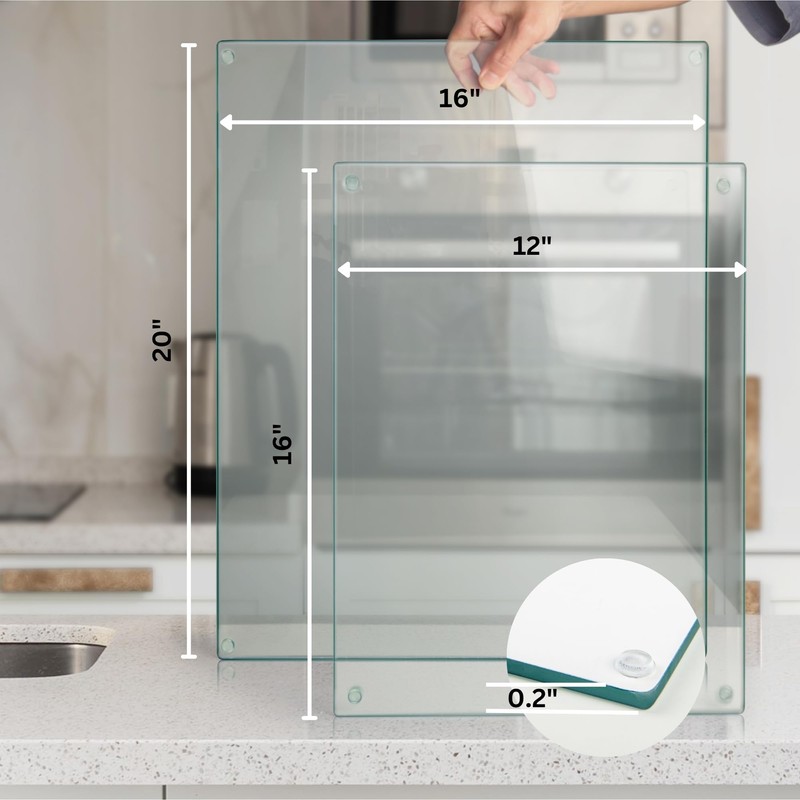 Kitchenville Glass Cutting Board 20”x16”: Tempered Glass Kitchen Counter Protector