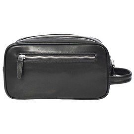Genuine Leather Toiletry Travel Wash Bag Shaving Dopp Kit Organiser Pouch Ditty Black