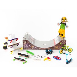 Grip & Tricks Mini Pro Skate Park X-TREM Rider Shop Set | Mini Skatepark for Fingers with Halfpipe Ramp & Skateboard Toys Set | Finger Toys BMX for Xtreme Sports Tricks & Stunts | (Multicolored)