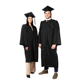 SKÉMATA Graduation Robe Unisex Lightweight Microfibre with Graduation Cap and Tassel Included, Suitable for All Seasons, Closure on the Front, Guide Simple Size Men/Women, Black, black