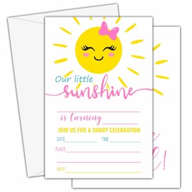 zriauber Sunshine Birthday Invitations 20 Pink Girl Bow Style Invite Cards with Envelopes Birthday Party Celebration Supplies-B12