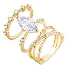 Stackable Gold Rings for Women - 14K Gold Plated Ring Set,Non Tarnish Stainless Steel Cubic Zirconia Friendship Band Anniversaries Party Trendy Jewelry Gift,Christmas Birthday Gifts for Her Girlfriend