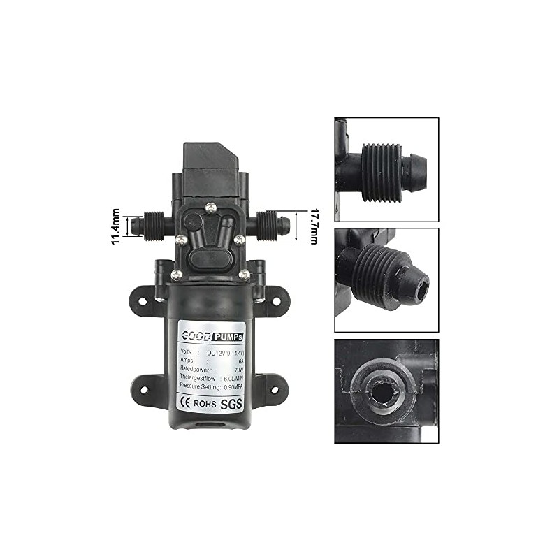 LIPOVOLT® 12V Water Pump 130PSI Self Priming Diaphragm High Pressure