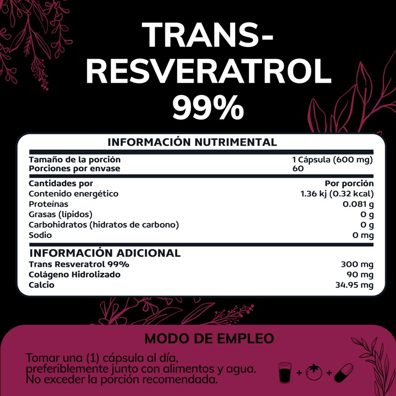 Quotidien | Resveratrol 99% de Pureza Máxima con Colágeno Hidrolizado,
