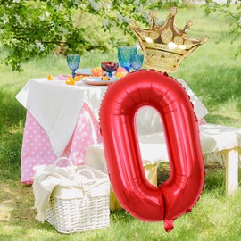 40 Inch Gold Crown Number 0 Balloons, 0 Birthday Balloons for Men Women, Red 0 Celebration Decor Happy 0 Birthday Party,0-9 Party Decoration Wedding Anniversary Events Supplies (Red 0)