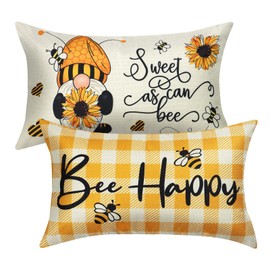 Weldomcor Bee Cushion Covers 30 x 50cm, Set of 2 Pillow Case Cotton Linen Pillow Cover Home Decorative for Sofa Outdoor Garden Bed Couch Cushions