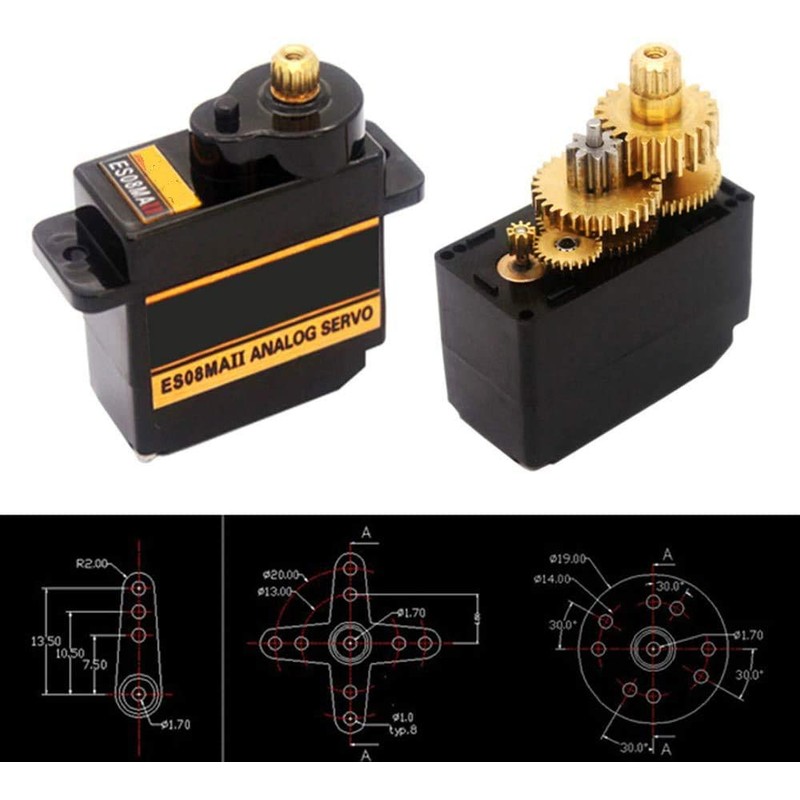 ICQUANZX 2pcs ES08MA II 12g Mini Metal Gear Analog Servo