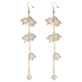 Bell Orchid Flower Drop Dangle Earrings Dainty Lily of the Valley Crystal Threader Tassel Earrings for Women-Lily of the Valley
