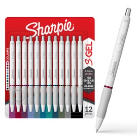 SHARPIE S-Gel Pens, Fashion Barrel Gel Pens, Pearl White Body, Medium (0.7mm) Point, Bold Ink Colors, 12 Count