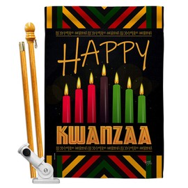 Breeze Decor Kwanzaa Greeting House Flag Set Winter Kinara Candles Celebrates African Americans Heritage Decoration Banner Small Garden Yard Gift Double-Sided, Made in USA