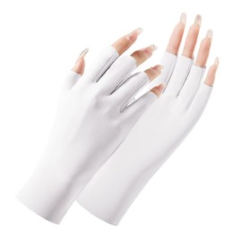 Women Sun UV Protection Gloves Ice Silk Sunblock Fingerless Gloves Half Finger Touchscreen Gloves Hiking Cycling Gloves (White)