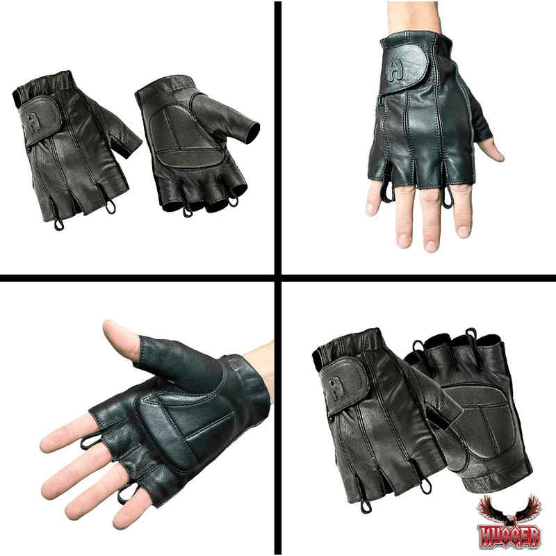 Hugger Men's Water Resistant Gel-Padded Palm Fingerless Motorcycle Glove 3X-Large