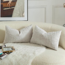 Mandioo Pack of 2 Solid Decorative Soft Chenille Pearl Gray Cushion Covers 30x50cm 12x20 Inch Lumbar Accent Solid Throw Pillow Case Soft Cozy Luxury Pillow Covers for Sofa Couch Bedroom