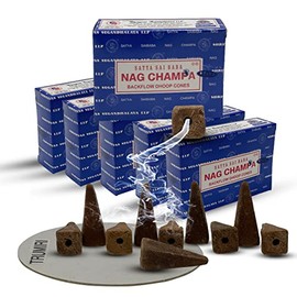 Nag Champa Backflow Incense Cones for Waterfall Aromatic Smoke Fountain Haze Falls and Mat Bundle - Pack of 6