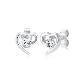 Elli Women's Heart Love Earrings with Crystals, Facet cut, Crystal