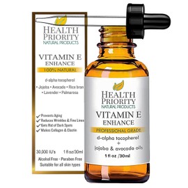 Health Priority Naturals Organic Vitamin E Oil for Skin - 1 Fl oz Vitamin E Serum with Jojoba and Avocado Oil - 15000 IU Lavender Unscented, Handcrafted for Face and Hair, Non-GMO and No Gluten