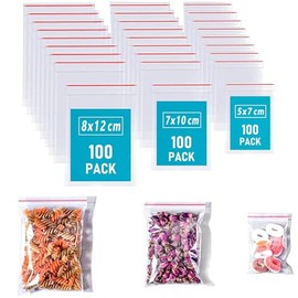 300 bolsas transparentes con cierre hermético y línea roja, resellables, de polietileno, de plástico, pequeñas, con cierre hermético, para guardar velas, dulces y joyas.