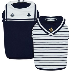 Blueberry Pet Summer Dog Clothes, Navy Dog Shirts for Medium Dogs Girl & Boy, 2-Pack Cotton T-Shirts, Nautical Embroidery, Relaxed Fit, 16" Back Length, Breathable & Comfy, Machine Washable
