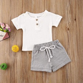 Goelsakurara Newborn Infant Baby Cartoon Animal Striped Summer Clothes Girl Boy T-Shirt Top Pants 2Pcs Outfit Set (White, 6-12 Months)