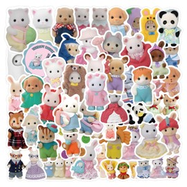 CAREOR 120Pcs Calico Critters Stickers, Vinyl Waterproof Warm Cute Graffiti Calico Critters Stickers for Teens Office Workers Crafts Gifts Laptop Bottles Envelopes Snowboard