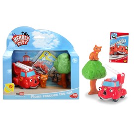 Dickie Toys - Helden der Stadt, Fiona Feuerwehr Spielset, das Feuerwehrauto mit Licht, originalen Liedern, Sounds und Freilauffunktion, inkl. Sammelkarte mit Geheimcode