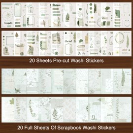 RISYPISY Scrapbooking Sticker Set, 40 Sheets Washi Paper Stickers, Plant Pattern, for DIY Scrapbook Accessories, Photo Album, Notebook, Journal