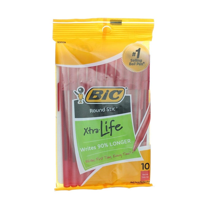 Bic Round Stic Ballpoint Pens Red, 10 pack