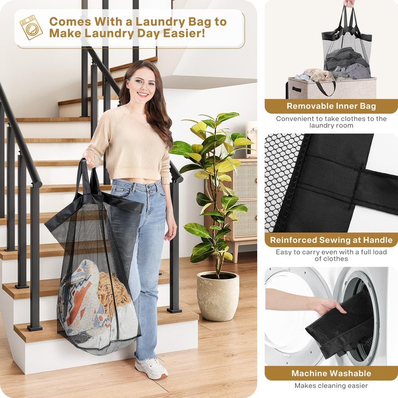 SOLEDI Large Double Laundry Hamper with Lid, Collapsible Clothes Hamper