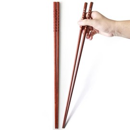 AYFDISHS 16.5 Inches Cooking Chopsticks,2 Pairs Brown Wooden Long Chopsticks Japanese Extra Long Anti-Slip Chopsticks Kitchen Cooking Frying Chop Sticks Hot Pot Chopsticks
