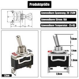 Powice 2X Kippschalter 12V/10A Mit roter Schutzhülle,Miniboot 2Poliger Schalter 12V Verhindern Sie einen versehentlichen Start,12V/230V Schalter Geeignet für Den Einbau in Häusern Schwarz