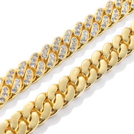 LKV 14K 13mm Zircon Diamond Miami Cuban Chain Bracelet Gold Plated Hip Hop Iced Out CZ Link Chain Bracelet for Men and Women(gold 7inch)