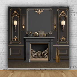 Yeele Fireplace Backdrop 10x10ft Vintage Style Interior Black Gold Fireplace Photography Background Luxury Wall Art Home Decorations Portraits Photo Studio Props